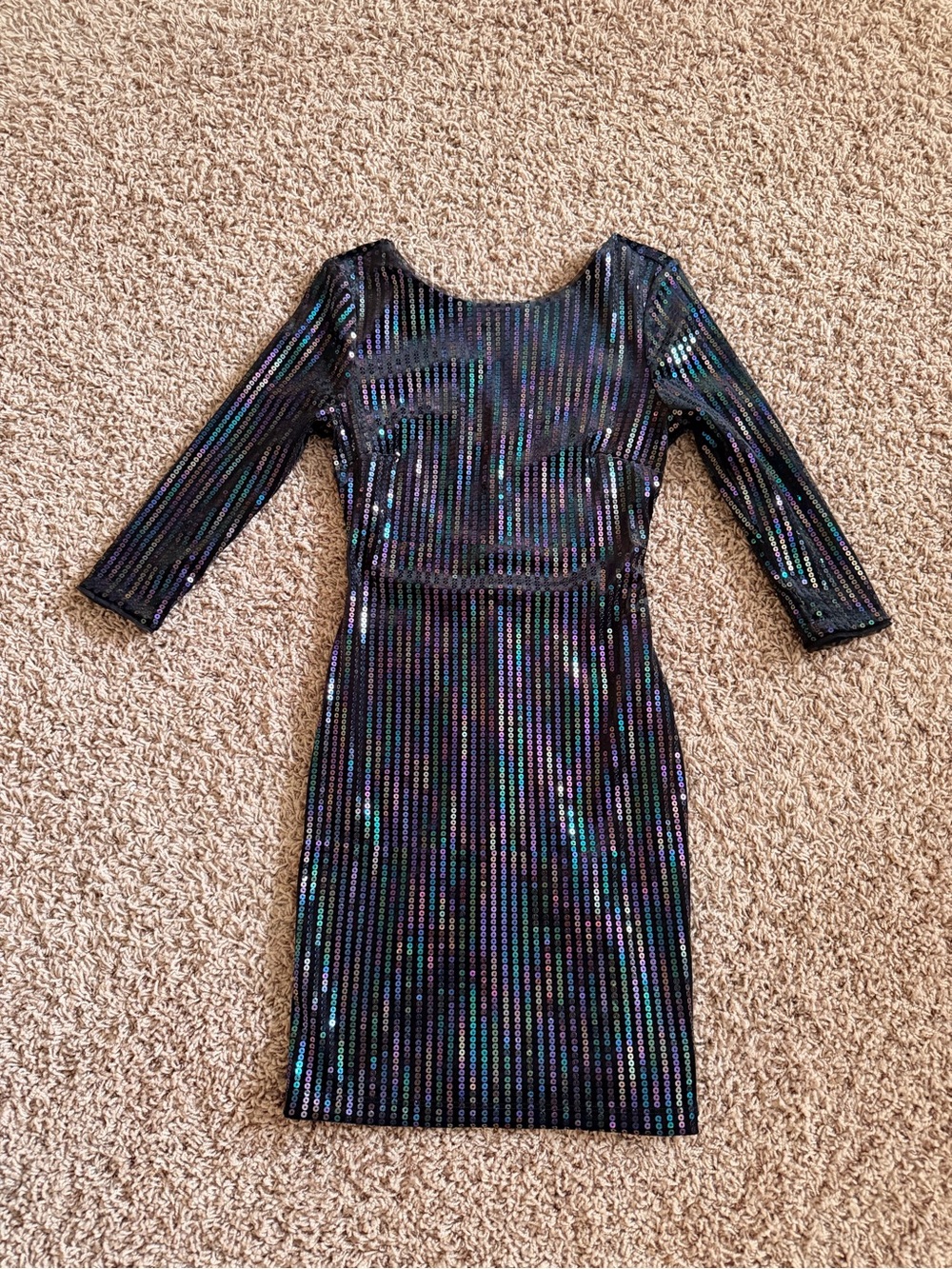 Black Sequin Mini Dress with Iridescent Stripe Detail